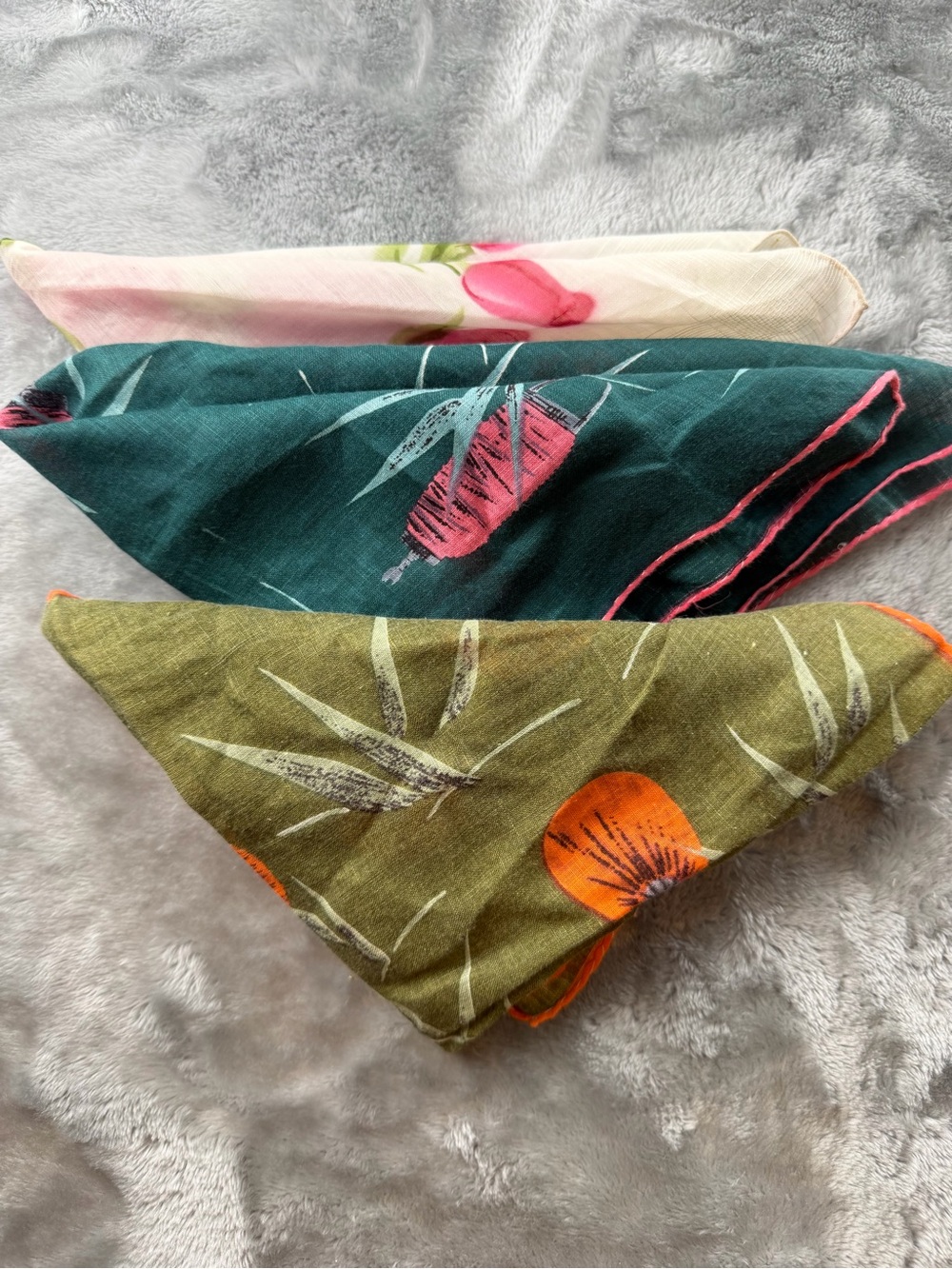 Set of Three Floral Lightweight Cotton Scarves - Green, Teal, Cream